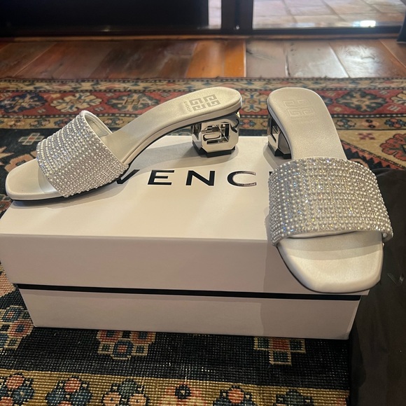 Givenchy Silver Heels with Rhinestone Embellishments size 38 or 8b - Picture 1 of 12